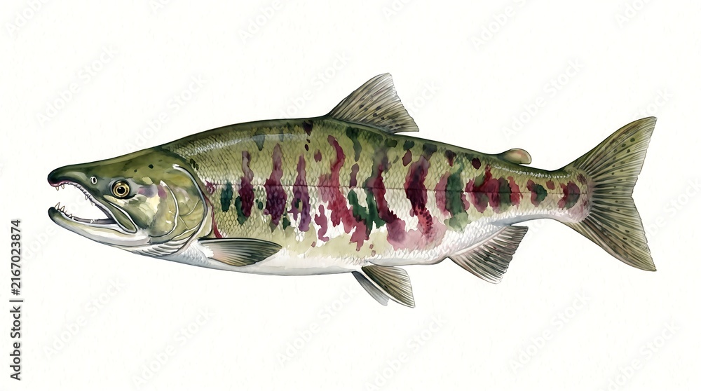 Naklejka premium Chum salmon spawning phase illustration on white background