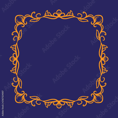 Elegant orange floral ornamental frame with vintage swirling patterns for luxury design projects