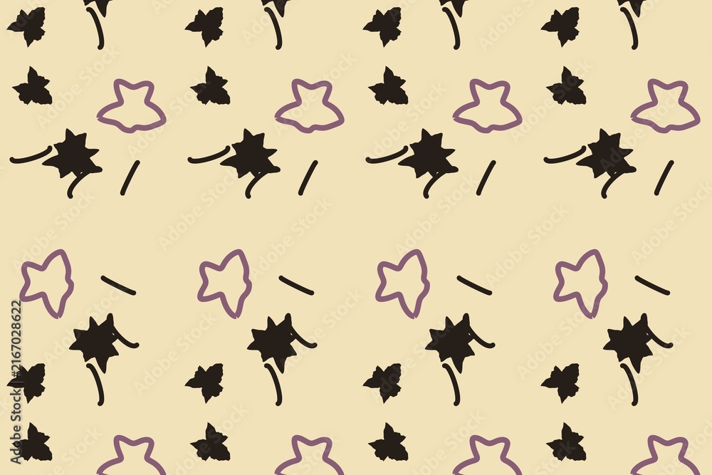 Fototapeta premium Botanical repeat pattern with scattered star flowers, mustard tones