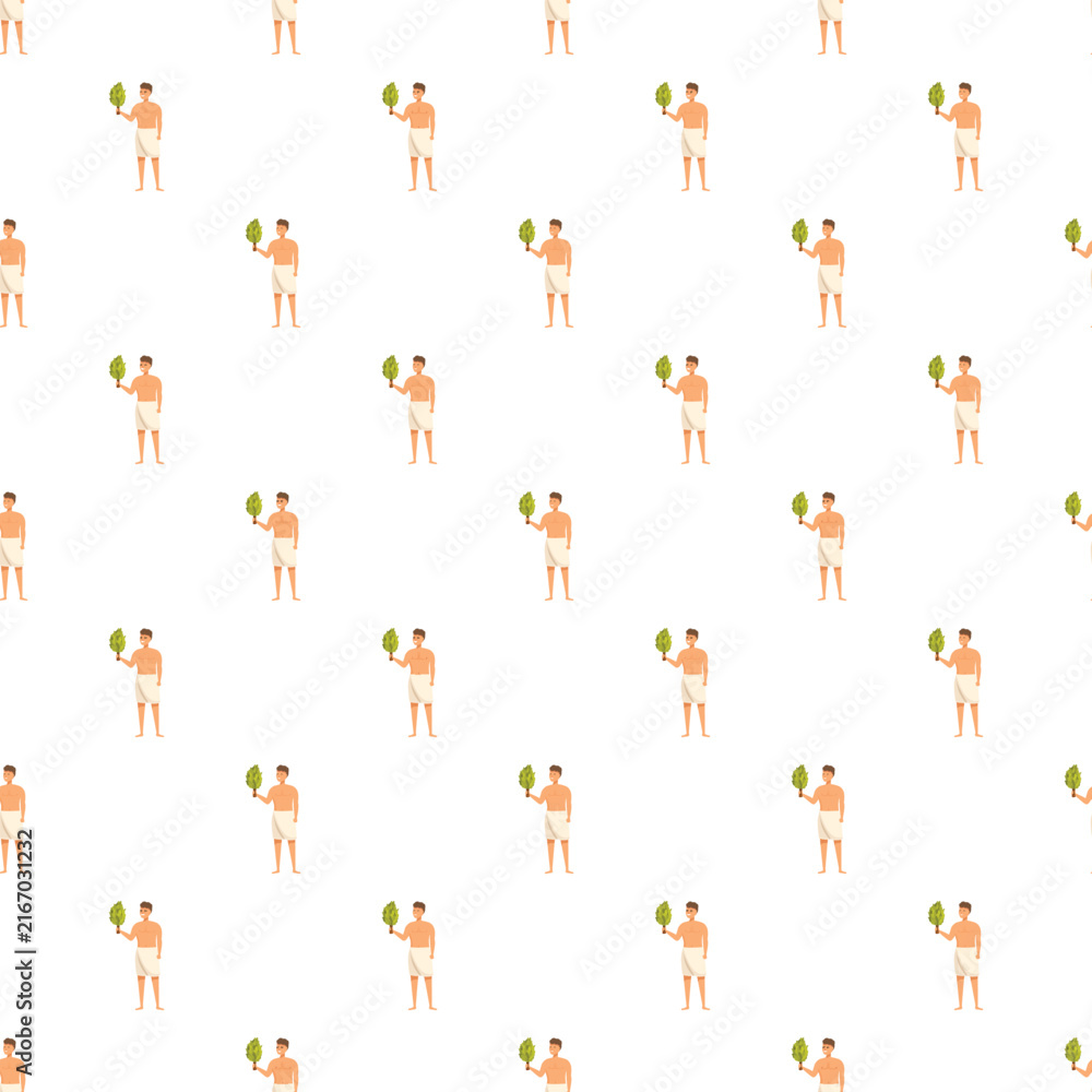 Fototapeta premium Man wearing towel holding birch broom creating a repeating pattern for health and relaxation