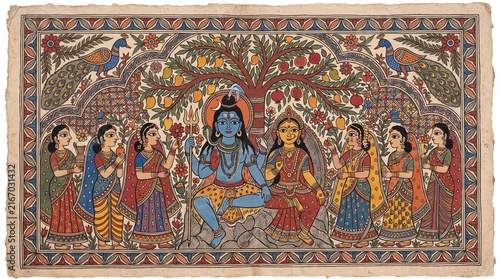 Shiva parvati hartalika teej pradosh vrat divine depiction spiritual sharad navratri festival celebration traditional hindu art