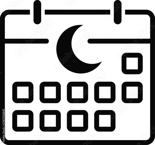 Black Islamic calendar icon with crescent moon symbol for Ramadan
