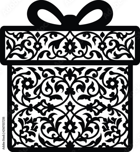Elegant decorative gift box with floral arabesque ornament and bow
