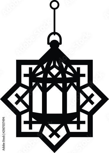 Minimalist black famous lantern with geometric pattern and star border
