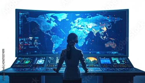 Person in front of large screen display.