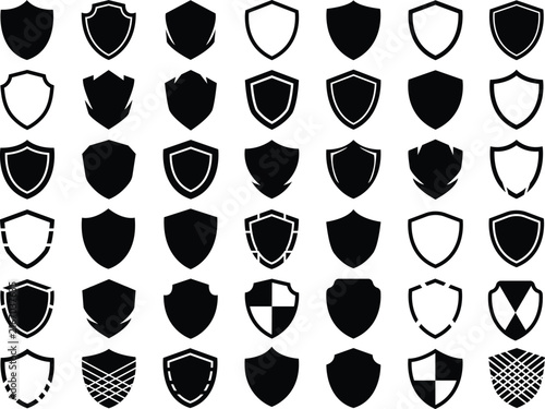 Creative shield emblem collection checkered striped outline corporate branding set
