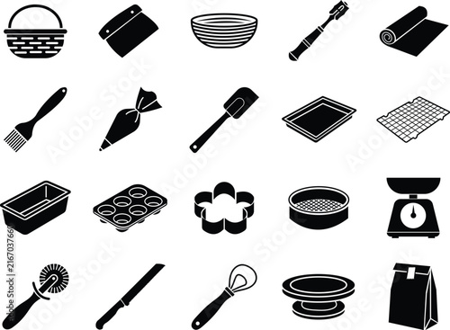 Essential Baking Equipment Silhouette Collection For Kitchen And Pastry Design
