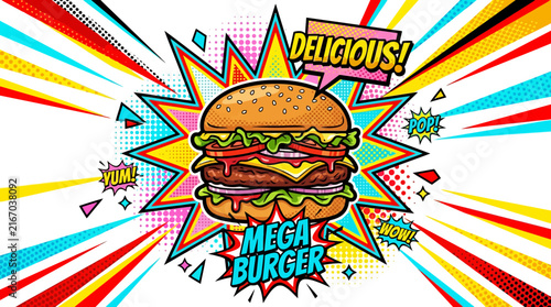 Pop Art Comic Style Hamburger Illustration