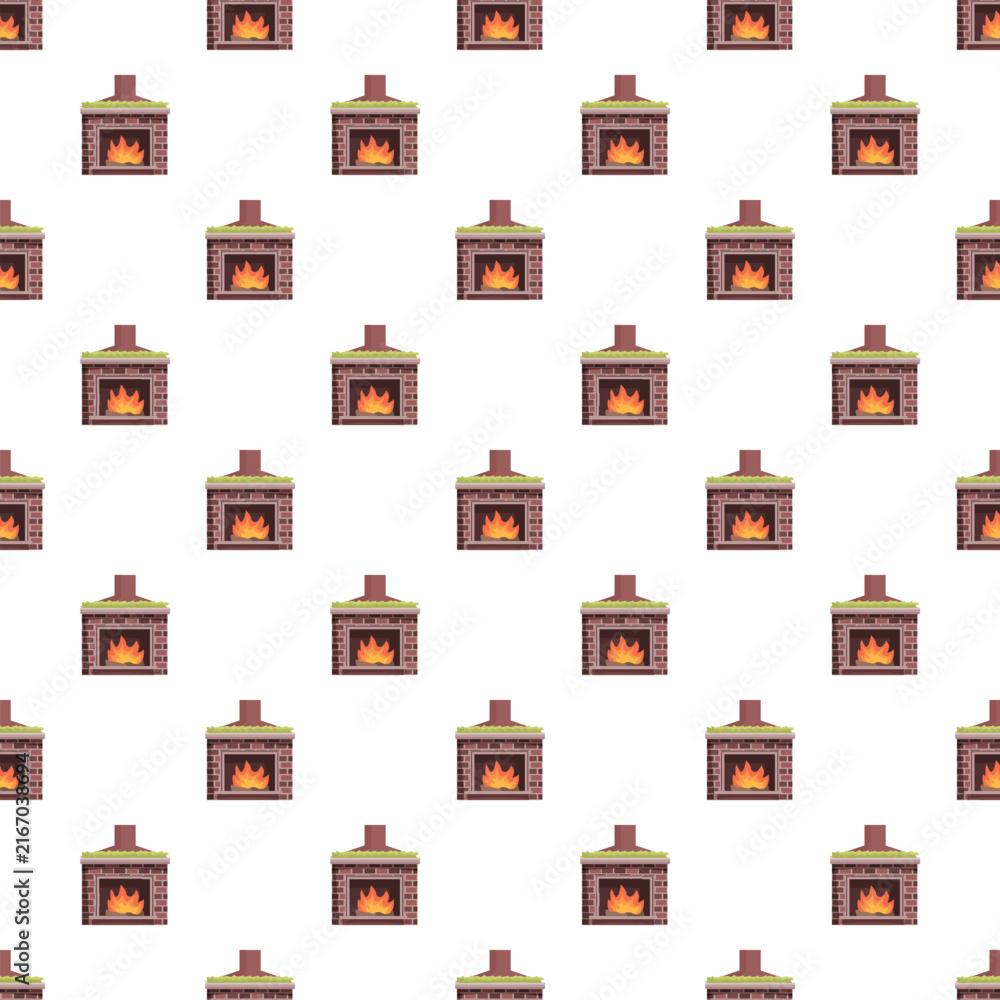 Fototapeta premium Fireplace icons forming a seamless pattern, symbolizing warmth and comfort during winter