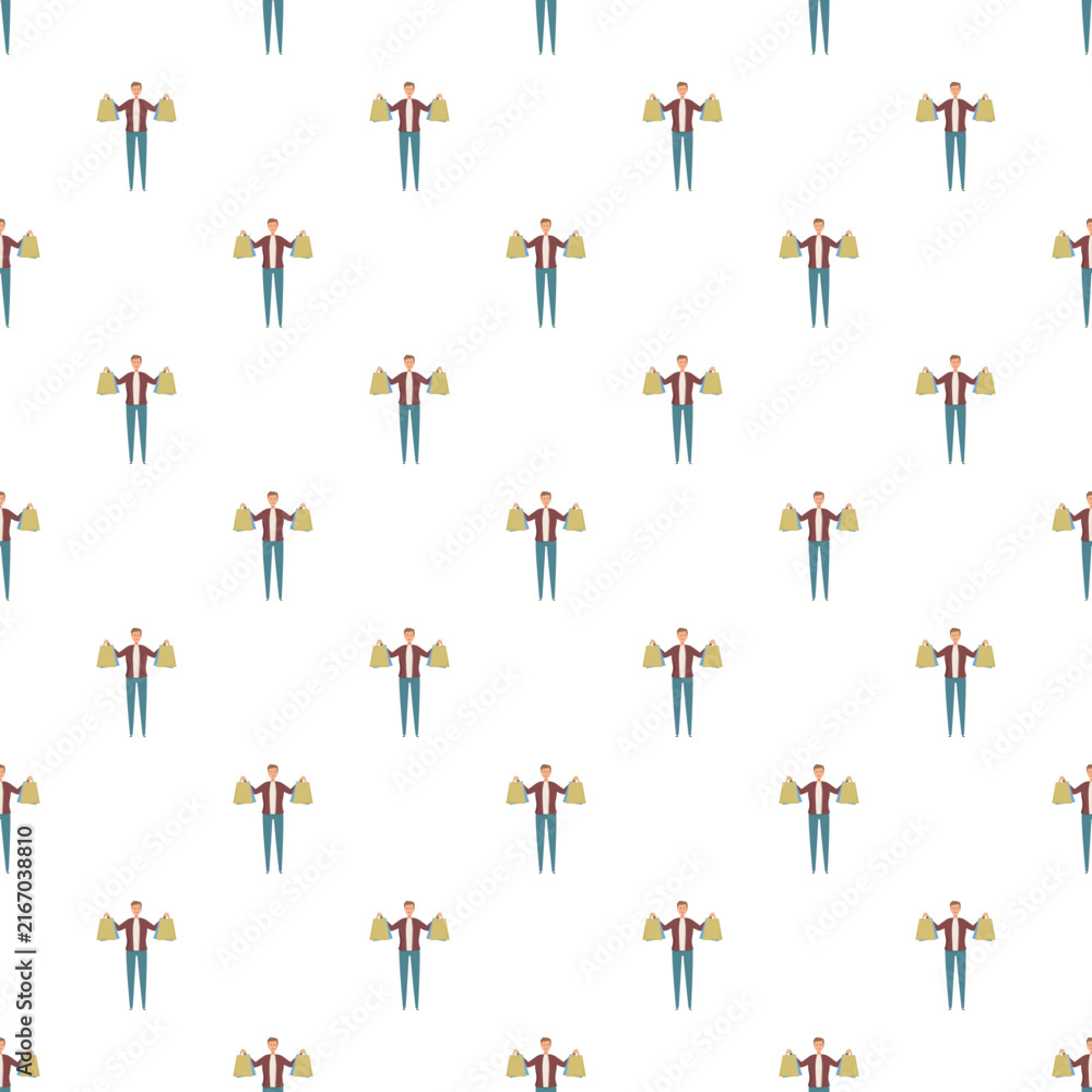 Fototapeta premium Man holding shopping bags repeating in a vertical seamless pattern