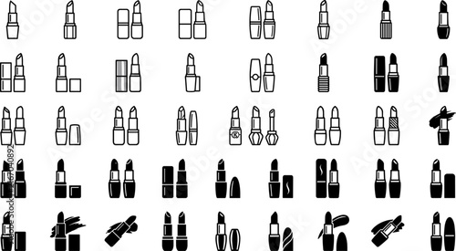 Bild auf Leinwand Lipstick and cosmetics line and silhouette icon set vector illustration featurin