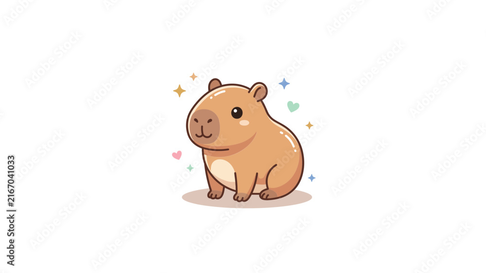 Fototapeta premium Relaxed cartoon capybara on white background.