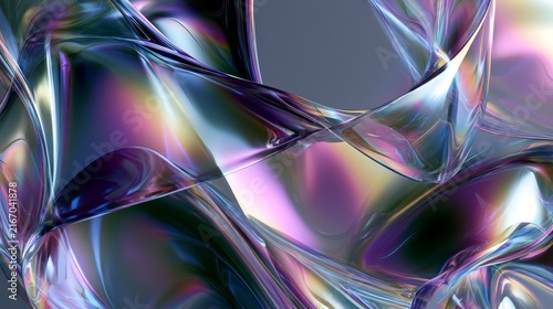Abstract Liquid Chrome and Iridescent Plastic Luxury Texture