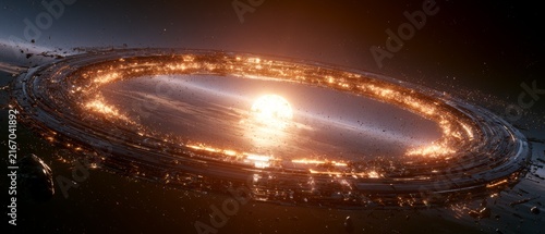 Futuristic Space Logistics Megastructure Ring Encircling a Star