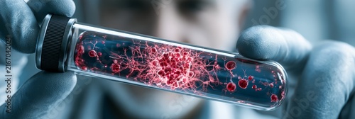Doctor Holding Blood Vial with Neural Microbubble Pattern