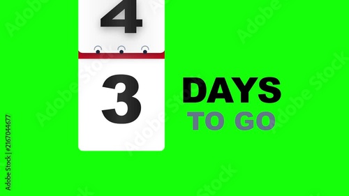 Animated Days Countdown Calendar Showing Time Remaining on Green Screen Background