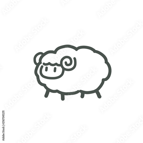 角のあるかわいい羊のシンプルな手描き風イラスト