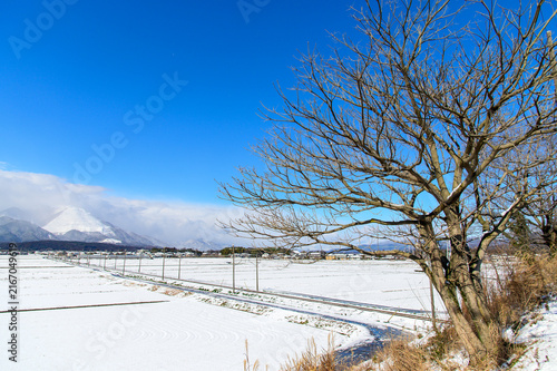 雪晴れのとても美しい田舎の景色A stunningly beautiful countryside landscape after the snow, under clear skies