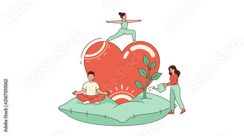 Heart Wellness Yoga and Meditation Flat Vector Illustration