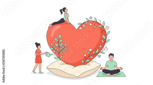 Heart Wellness With Floral Vine Decoration Vector Illustration