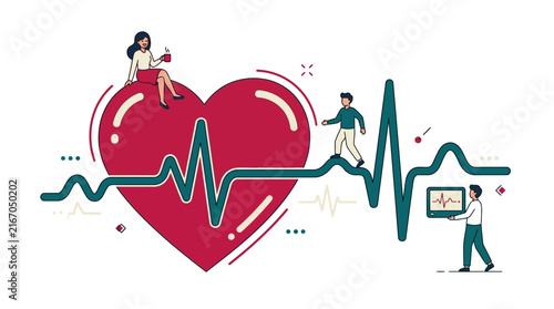 Heart Rate ECG Wellness Concept Flat Vector Illustration