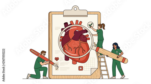 Medical Checkup Heart Examination Flat Vector Illustration