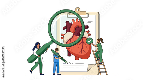 Heart Checkup Approval Stamp Flat Vector Illustration Design