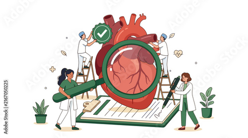 Heart Health Report Medical Review Flat Vector Illustration