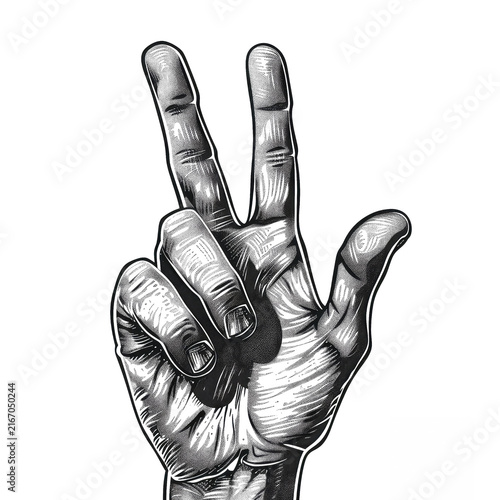 vintage dotted victory hand gesture png on transparent background
