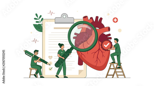 Medical Prevention Heart Review Flat Vector Illustration
