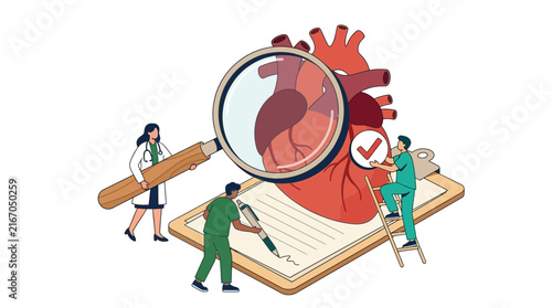 Isometric Heart Examination Medical Vector Illustration