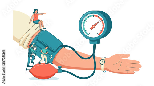 Blood Pressure Cuff and Gauge Checkup Flat Vector Illustration