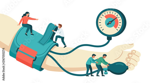Blood Pressure Cuff Strap Fastening Close Up Vector Illustration