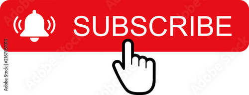 Foto Red subscribe button with notification bell and pointing hand cursor