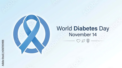 World diabetes day, blue awareness ribbon and november fourteenth medical campaign graphic design