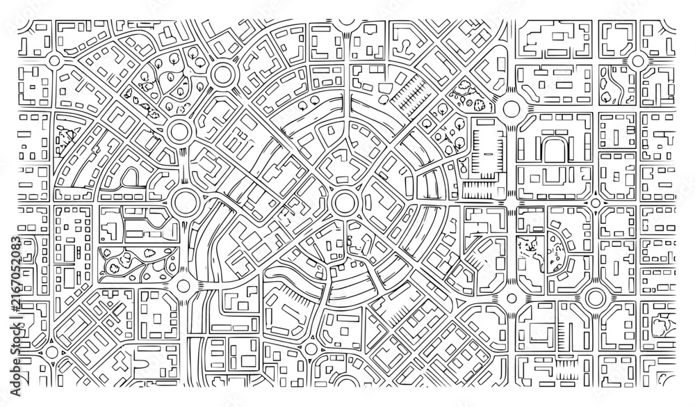 Fototapeta premium Urban Road Network Seamless Town Map Editable Thin Line Vector Pattern