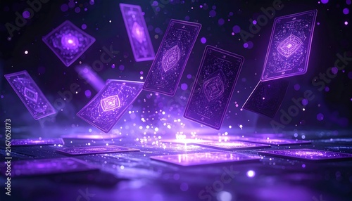 Purple Cards Floating in Air Space.