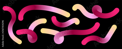 Pink and yellow abstract curved lines vector set