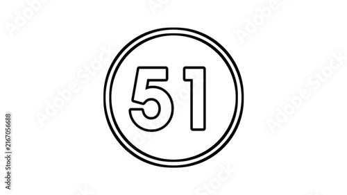 Number 51 animation motion graphics sign symbol in circle on white background video element