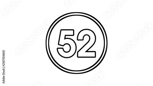 Number 52 animation motion graphics sign symbol in circle on white background video element