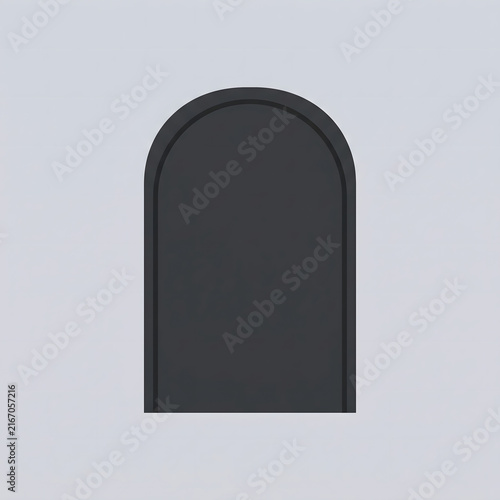 A plain, dark grey, arched tombstone or memorial plaque against a light grey background, suitable for design elements