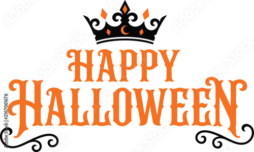 Vintage Happy Halloween Lettering Vector Design With Royal Crown And Crescent Moon Accent