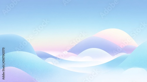 Chubby pastel sea view, cute rounded hills meeting water, pastel blue gradient, pure white background