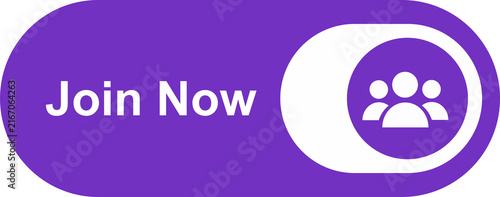 Join Now Button with People Icon and Purple Rounded Design, Membership Registration and Community Call to Action PNG Isolated on Transparent Background
