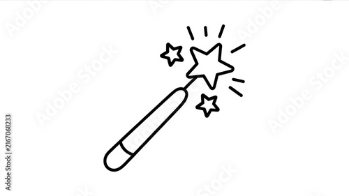 Black and white magic wand icon with stars