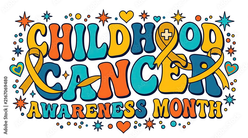 Fototapeta premium Childhood Cancer Awareness Month golden ribbon typography banner