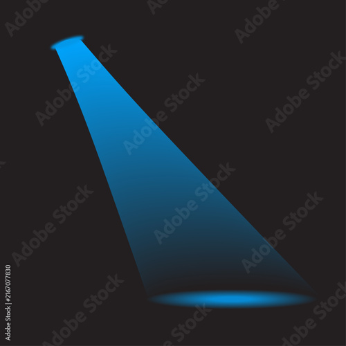 A single bright blue spotlight beam shining diagonally down onto a dark black background creating a dramatic effect