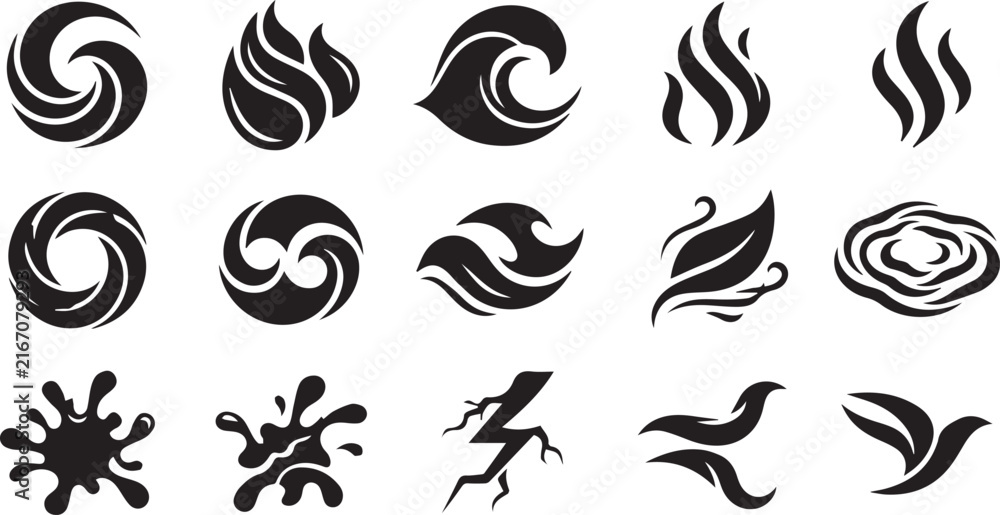 Obraz premium Four Elements Fire Wave Lightning Splatter Flame Vector