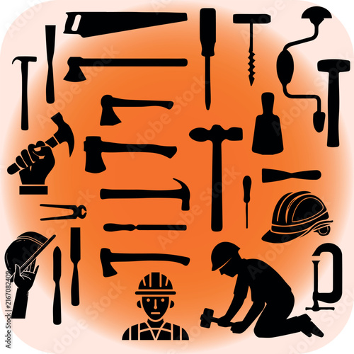 Carpenter Handyman Tools Silhouette Vector Graphic Set