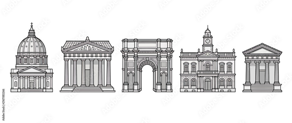 Obraz premium Famous Architectural Landmarks Collection Isolated